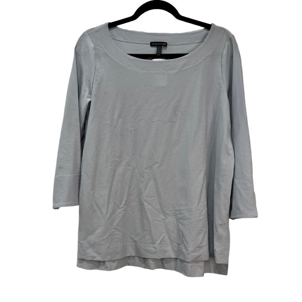 Eileen Fisher Size M Grey Blouse 3/4 Sleeve Shirt NWT w/ defects